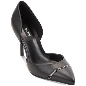 NEW DKNY Womens Rosetta Leather Logo Pumps BLACK